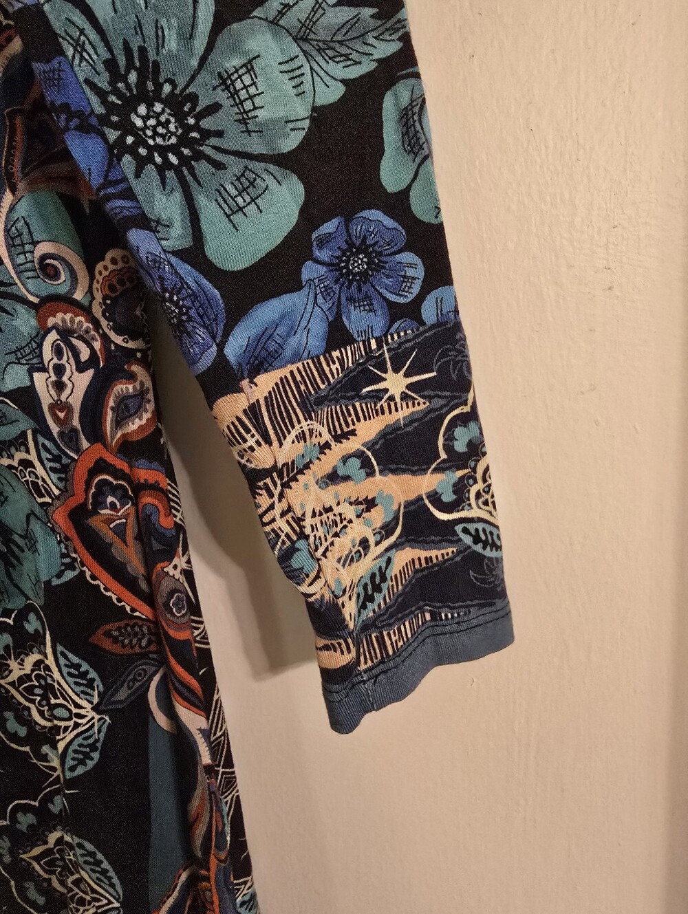 Johnny Was Teal and Navy Floral Print Knee-Length Dress Sz XXS - Picture 7 of 17